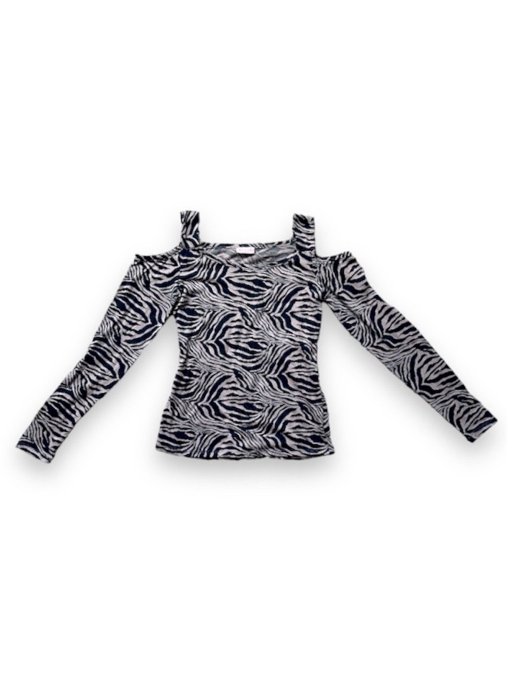 Vintage Y2K Alloy Zebra Print Cut-Out Long Sleeve Top Women’s Size Small Party
